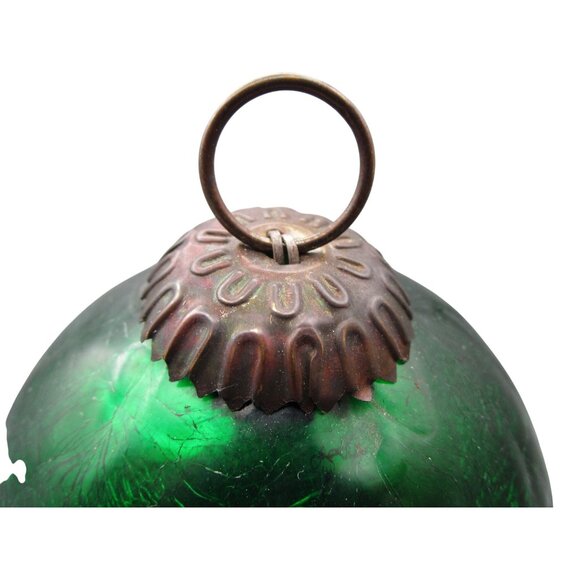 Vintage Green Crackle Glass Mercury Style Christmas Ornament Metal Cap GUC - Picture 5 of 8